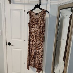 Joan Vass Tan Cream Sheath Midi Dress Scoop Neck Sleeveless